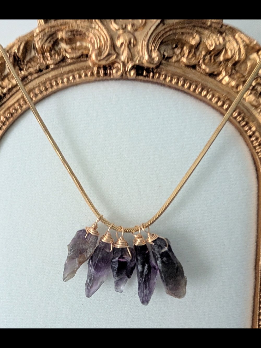 Raw Amethyst Crystal Pendant Gold Necklace - Amethyst & Gold Tone Chain